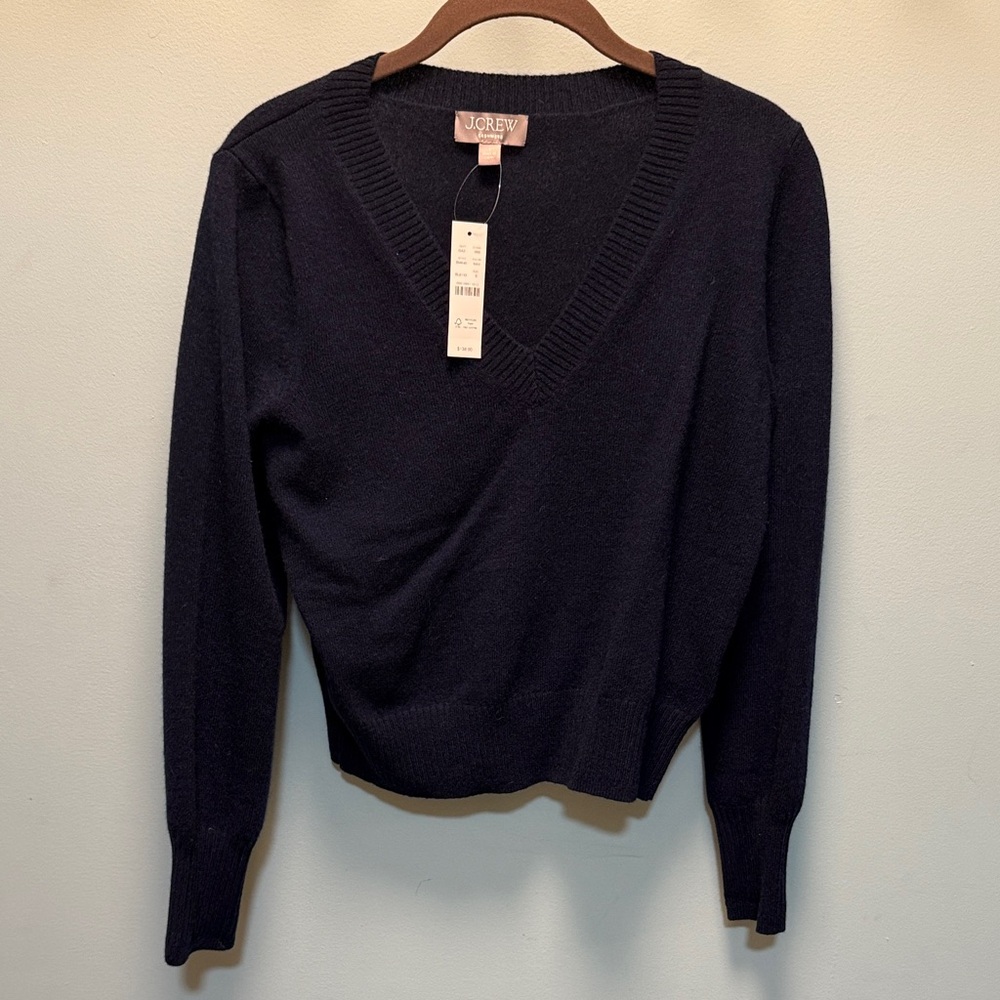 J. Crew Women's Navy V-Neck Cashmere Sweater
